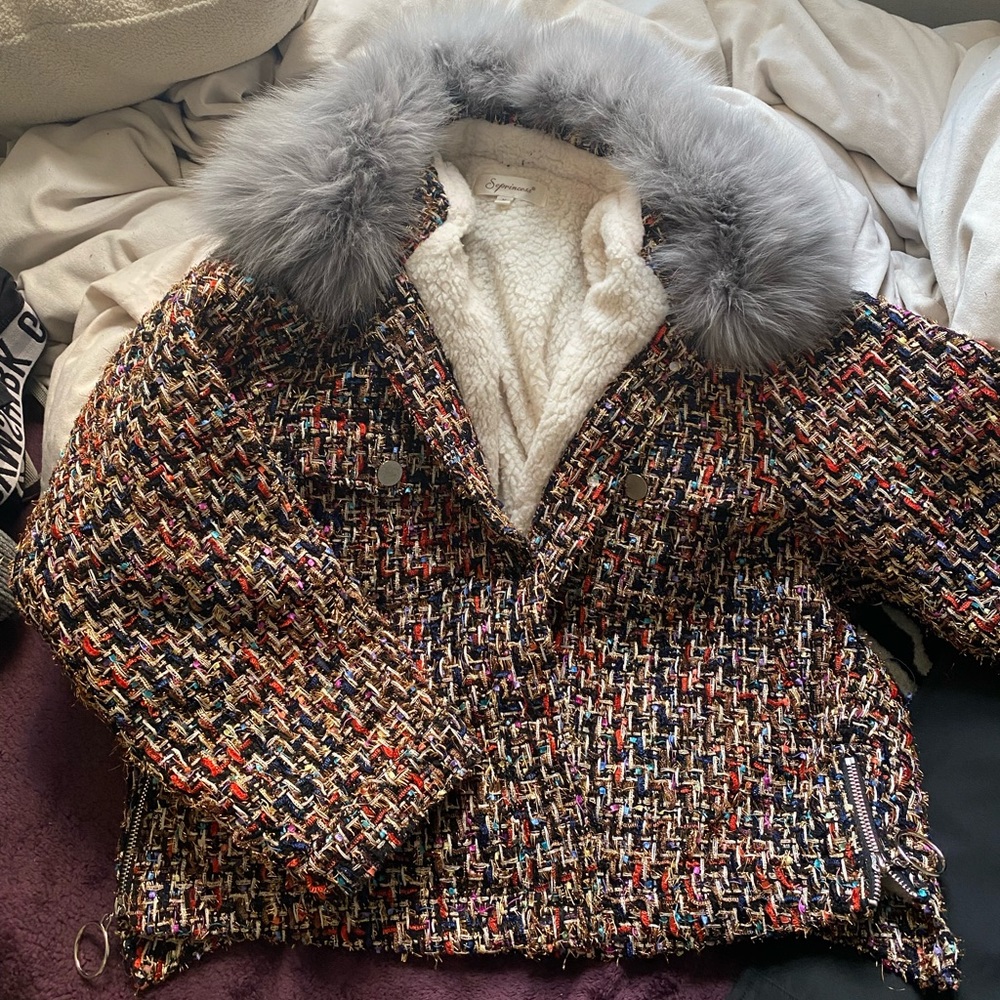 Confetti Twill and Sherpa-lined Jacket